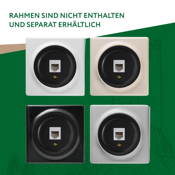 Vier Netzwerkschnittstellen CAT 5E als Unterputzeinsätze ohne Rahmen, die separat erhältlich sind.