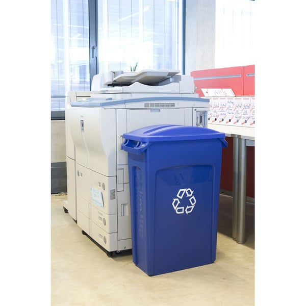 PROREGAL Rubbermaid Slim Jim Mülleimer Mit Belüftungskanälen 87 Liter HxBxT 76,2 x 28 x 56 cm Blau Recyclingsymbol