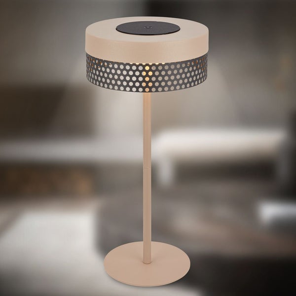 Briloner Booha LED Tischlampe kabellos IP44, Dimmbar, Touch, Akku, Spritzwasserschutz, Beige-Anthrazit, Ø16 x 35 cm