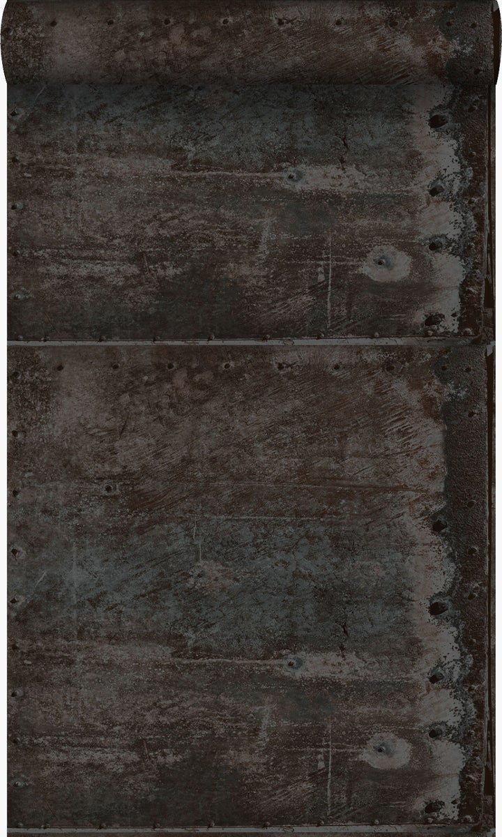 Origin Wallcoverings Tapete große verwitterte rostige Metallplatten Schwarz und dunkles Petrolblau - 53 cm x 10,05 m - 337227