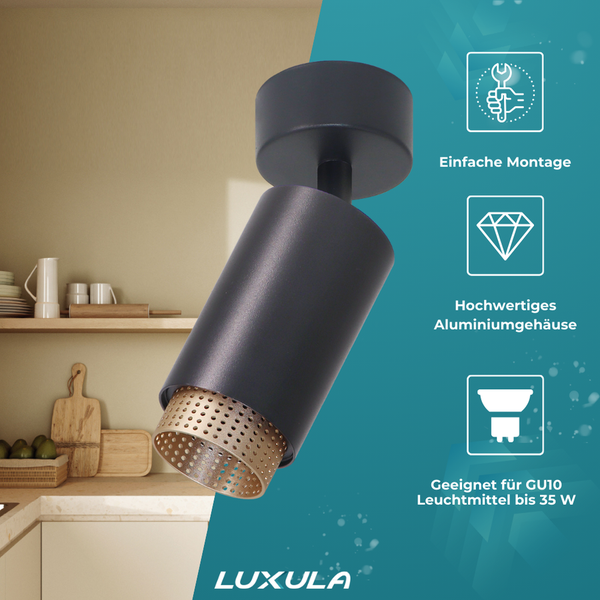 Schwenkbare Deckenleuchte mit Aluminiumgehäuse für GU10 Leuchtmittel