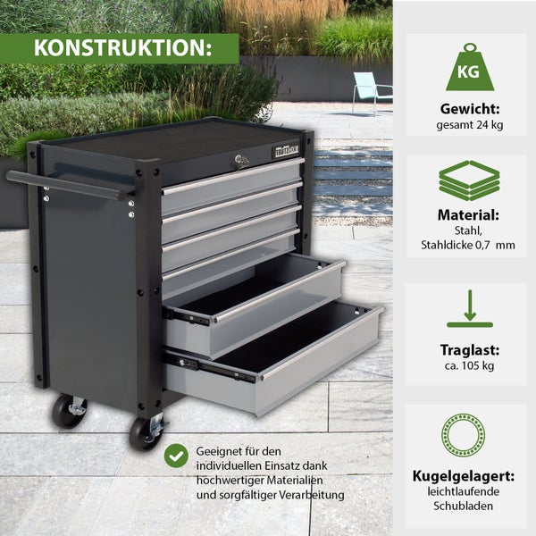 Werkzeugwagen Trutzi 78 x 64 cm 6 Schubladen Rollcontainer Werkstattwagen Werkzeugaufbewahrung grau