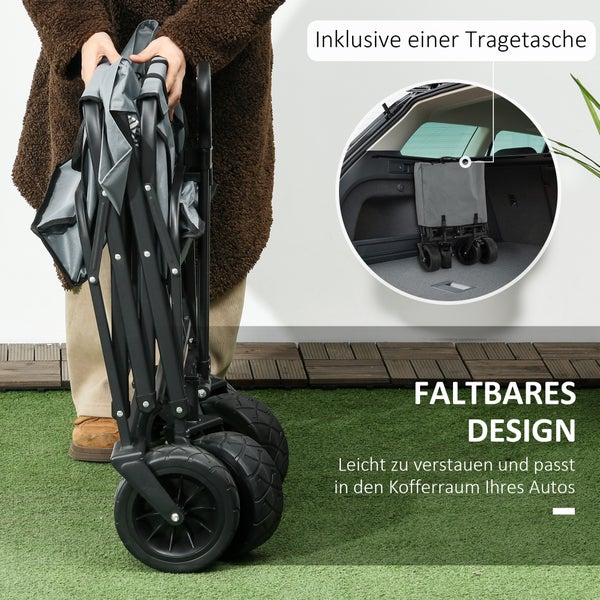 Outsunny Bollerwagen Faltbarer Transportwagen, Lastenwagen mit Kühltasche, Strandwagen mit ausziehbarem Griff, Gartenwagen bis 100 kg Belastbar, Oxford, Dunkelgrau
