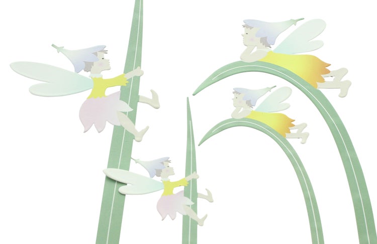 FRANK FLECHTWAREN|Blumenstecker Fee mit Grashalm, 4er Set, 6 x 20,5 cm, 6 x 21 cm, 9,5 x 30 cm, 9 x 32 cm, METALL