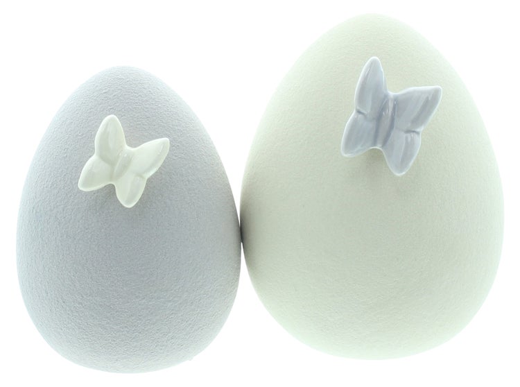 FRANK FLECHTWAREN|Osterdeko Schmetterling, 2er Set, 7 x 7 x 10 cm, 8,5 x 8,5 x 12 cm, PORZELLAN