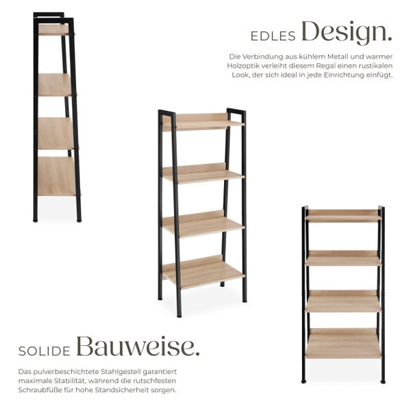 Leiterregal tectake Chatham inklusive Kippschutz, 57,5 x 34 x 138 cm Industrial Style Industrial Holz hell, Eiche Sonoma