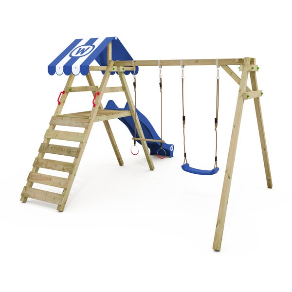 WICKEY Kinderschaukel Schaukelgestell Smart Ace mit Rutsche Schaukel, Schaukelgerüst, Doppelschaukel, Holzschaukel - blau