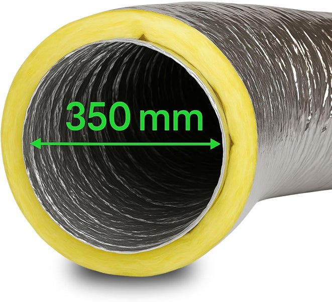 Isolierter flexibler Lüftungsschlauch mit einem Innendurchmesser von 350 Millimetern.