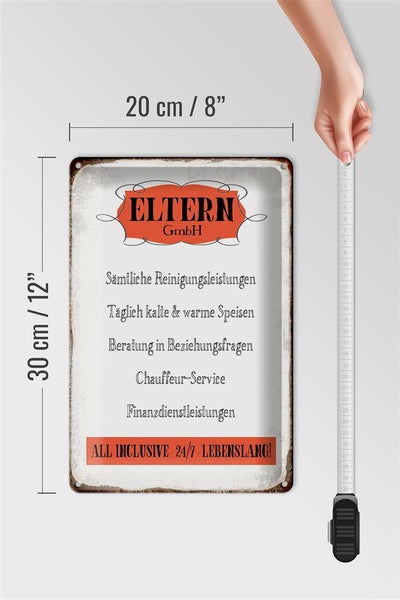 Blechschild Spruch 20x30cm Eltern GmbH 24/7 lebenslang