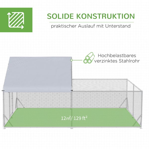 PawHut Hühnerstall, Freilaufgehege, 400 x 300 x 195 cm, Stahl, Silber