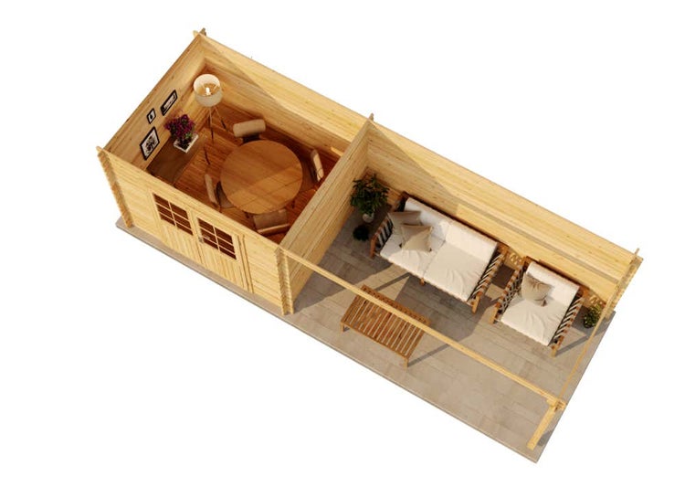 Alpholz Gartenhaus Brilon 28-A Gartenhaus aus Holz in Pinie, Holzhaus mit 28 mm Wandstärke inklusive Terrasse, Blockbohlenhaus mit Montagematerial imprägniert 6,9x2,5m