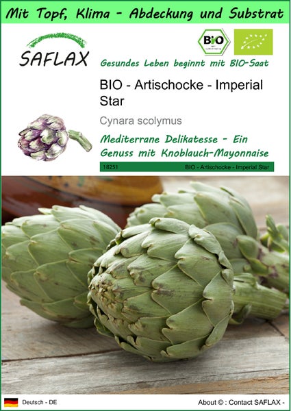 SAFLAX Garden to go - BIO - Artischocke - Imperial Star - Cynara scolymus - 5 Samen - Mit Topf, Klima - Deckel und Anzuchtsubstrat