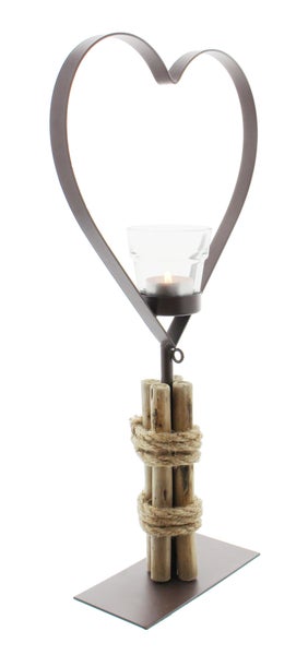 FRANK FLECHTWAREN | Teelichthalter Herz, METALL, 25 x 8 x 45 cm, Glas Ø 6 x 6 cm, ohne Teelicht