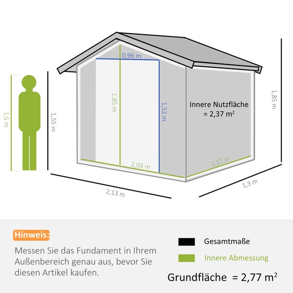 Outsunny Gerätehaus, Geräteschuppen mit Bodenrahmen und Schiebetüren, wetterfest, 213 x 130 x 185 cm, Stahl, Kohlegrau