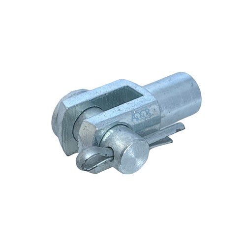 Gabelkopf aus Metall inklusive Bolzen und Splint für mechanische Verbindungen.