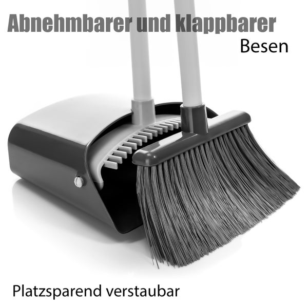 Abnehmbarer und klappbarer Besen mit Kehrschaufel zur platzsparenden Aufbewahrung