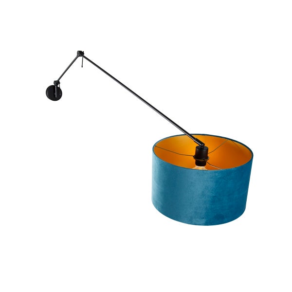 Wandleuchte mit blauem Stoffschirm und verstellbarem Arm