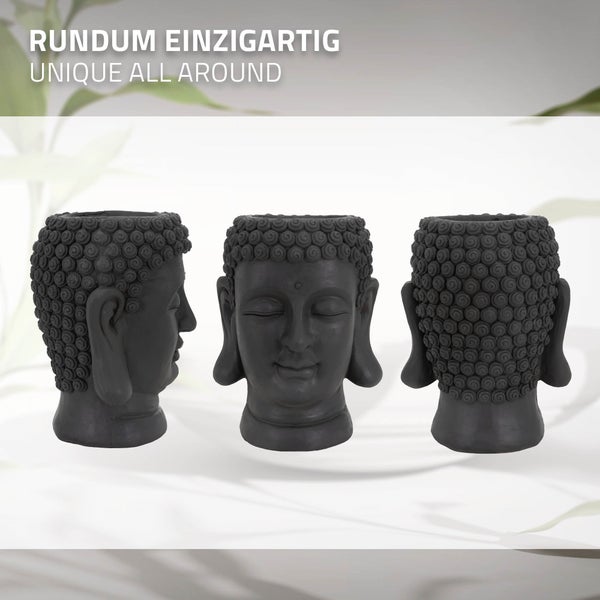 ML-Design Pflanztopf Buddha Figur Kopf 23x23x44 cm, Anthrazit, Harz, Innen- und Außenstatue, massiv, Groß Büste Skulptur, Pflanzgefäß Blumentopf Übertopf Gesicht Pflanzer Gartendeko Pflanzen Vase Urne