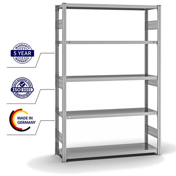 PROREGAL Fachbodenregal Stecksystem T-Profil Heavy-Duty Grundregal HxBxT 200 x 130 x 40 cm 5 Ebenen Fachlast 315 kg Beidseitig Nutzbar Verzinkt