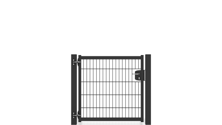 Gartentür ZAUNGURU BASIC-Line aus Metall, Höhe: 103cm, Breite: 123cm, 1-flügelig inkl. Pfosten, Locinox-Schloss und Zubehör, Feuerverzinkt und zusätzlich in RAL 7016 Anthrazitgrau pulverbeschichtet