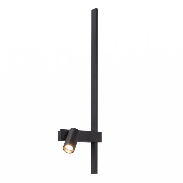 Moderne LED Wandleuchte mit verstellbarem Strahler an einer vertikalen Schiene für eine gezielte Akzentbeleuchtung.