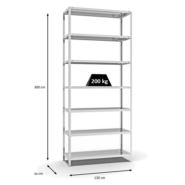 PROREGAL Fachbodenregal Schraubsystem Medium-Duty Grundregal HxBxT 300 x 130 x 50 cm 7 Ebenen Fachlast 200 kg Beidseitig Nutzbar Lichtgrau