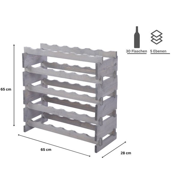 Weinregal VINOTECA FLEX PRO HxBxT 65x65x28cm 30 Flaschen auf 5 Ebenen Massives Kiefernholz Grau
