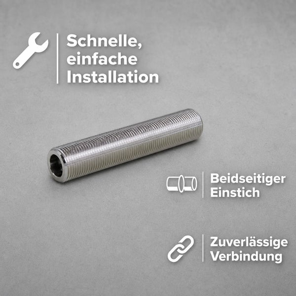 Gewinderohr mit beidseitigem Einstich für einfache Installation und eine zuverlässige Verbindung.
