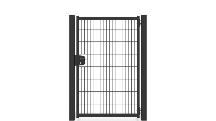 Gartentür ZAUNGURU BASIC-Line aus Metall, Höhe: 163cm, Breite: 123cm, 1-flügelig inkl. Pfosten, Locinox-Schloss und Zubehör, Feuerverzinkt und zusätzlich in RAL 7016 Anthrazitgrau pulverbeschichtet