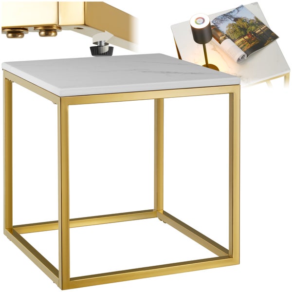 Marmor-Beistelltisch tectake Alysia mit höhenverstellbaren Kunststofffüßen quadratisch gold/weiß