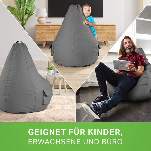 Green Bean Sitzsack mit Rückenlehne 80x70x90cm - Gaming Chair mit 230L Füllung Kuschelig Weich Waschbar - Bean Bag Bodenkissen Lounge Chair Sitzhocker Relax-Sessel Gamer Gamingstuhl Grau