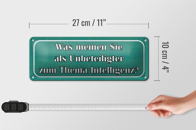 Blechschild Spruch 27x10cm Thema Intelligenz Ihre Meinung Dekoration