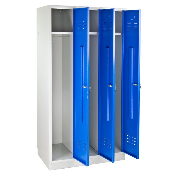 PROREGAL Garderobenschrank Ermine mit 3 Türen HxBxT 178 x 89 x 50 cm Lichtgrau Blau