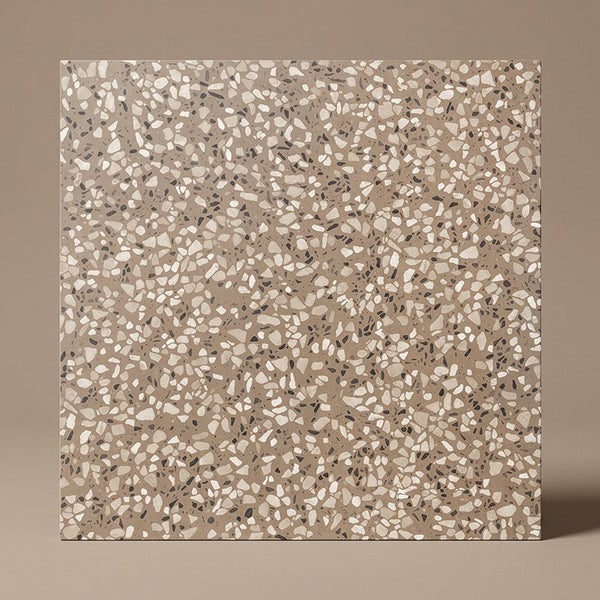 Quadratische Bodenfliese in Terrazzo Optik mit feiner Gesteinskörnung für den Innenbereich