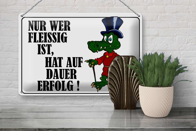 Blechschild Spruch 30x20cm Nur wer fleissig ist hat Erfolg
