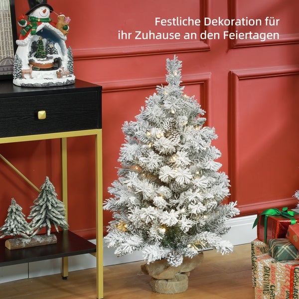 HOMCOM Künstlicher Weihnachtsbaum, 90 cm Christbaum mit 133 Spitzen, 50 warmweiß LED-Lichterketten, Betonfuß, für Weihnachten Deko, Grün