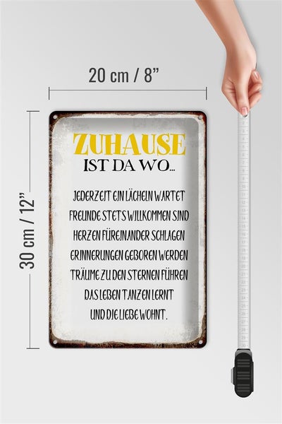 Blechschild Spruch 20x30cm Zuhause ist da wo Liebe Herzen