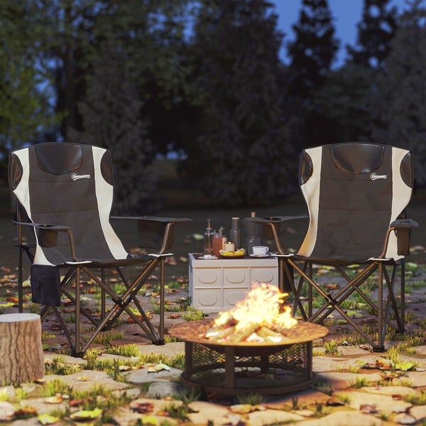 Outsunny 2er Set Faltstuhl faltbar Campingstuhl mit Armlehnen Getränkehalter Kopfstütze Kühltasche Outdoor Klappstuhl bis 120kg belast gepolstert Angelstuhl Gartenstuhl für Garten Camping