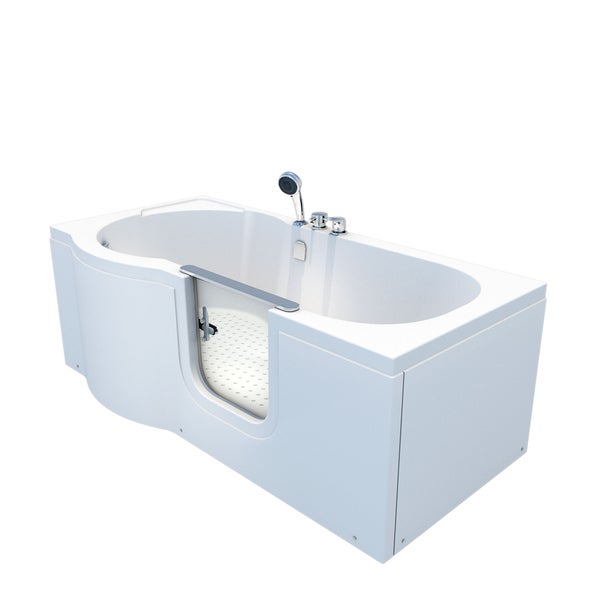 Begehbare Badewanne mit Einstiegstür und Duschkopf