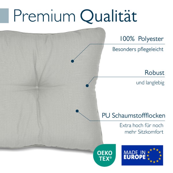 Stuhlkissen mit Polyesterbezug und Polyurethan Schaumstoffflockenfuellung mit Oeko Tex und Made in Europe Siegel