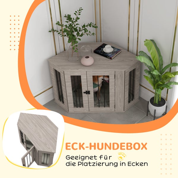 PawHut Hundekäfig, Eckige Hundehütte Hundebox mit Kissen, Hundehaus mit Türriegel, Haustierkäfig für mittelgroße Hunde, Walnuss, 104 x 55 x 63 cm