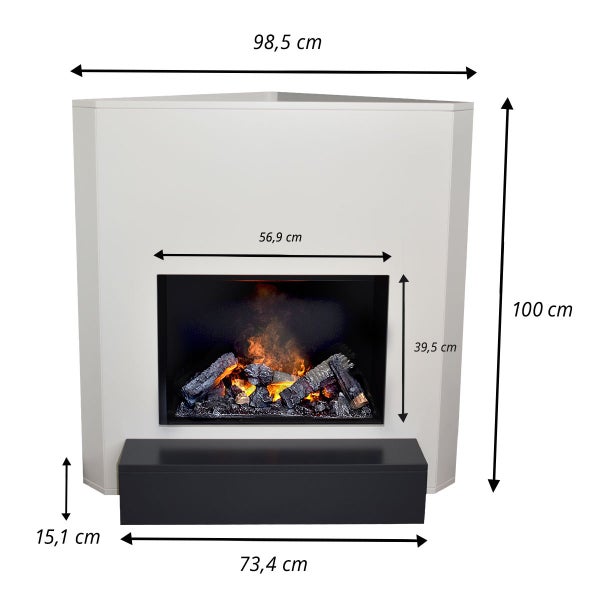 GLOW FIRE Elektrokamin 'Fontane' | Wasserdampf Kamin mit Heizung in weiß als Eckkamin | HxBxT: 100x98,5x71,5 cm