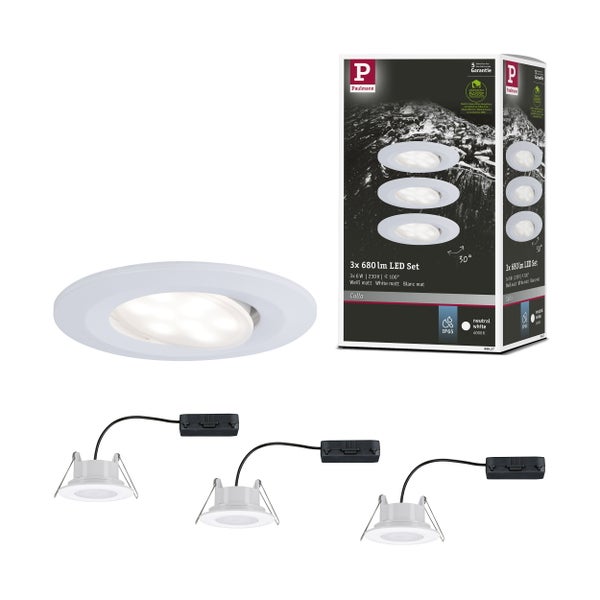 LED Einbauleuchte Calla Basisset schwenkbar IP65 rund 90mm 30° 3x6W 3x530lm 230V 4000K Weiß matt