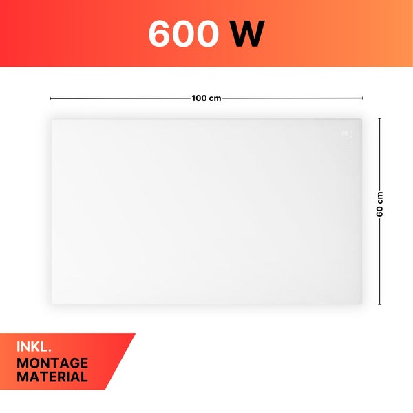 Sollero 600W Infrarotheizung Smart — Dual-Heizung, Stand- oder Wandmontage — WLAN-App, Fernbedienung, Timer — Inkl. Standfüße — Weiß, energiesparend