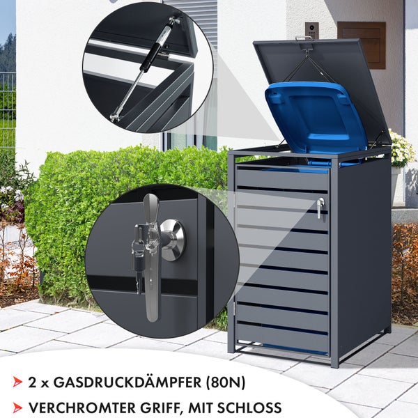 FLOORDIREKT Mülltonnenbox Magnus mit Edelstahlrahmen 68 x 80 x 116 cm - 1 Tür