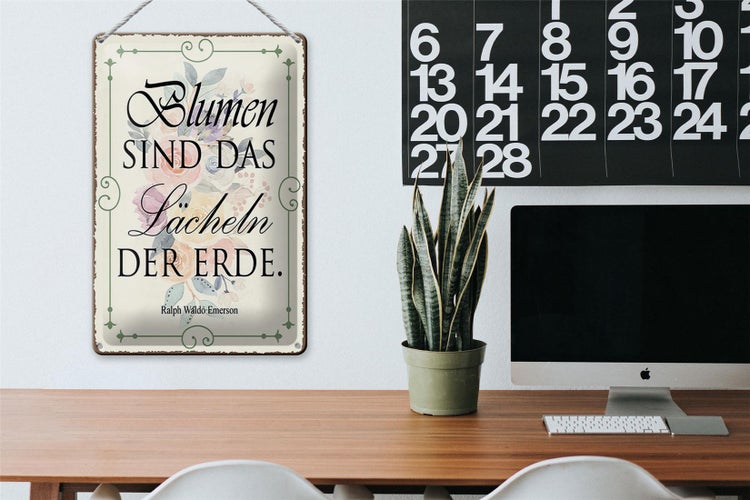 Blechschild Spruch 20x30cm Blumen sind das Lächeln der Erde