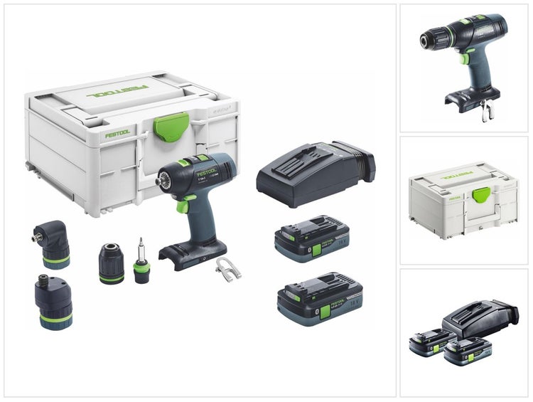 Festool T 18+3 HPC 4,0 I-Set Akku Bohrschrauber 18 V 50 Nm Brushless ( 576989 ) + 2x Akku 4,0 Ah + Ladegerät + Exzentervorsatz + Winkelvorsatz + Systainer