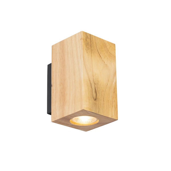 Wandleuchte in Quaderform aus Holz mit integriertem Lichtstrahl für moderne Innenbeleuchtung