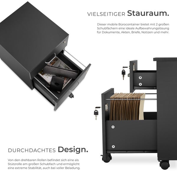 Bürocontainer mit Schubladen zur Aufbewahrung von Dokumenten und Büromaterial