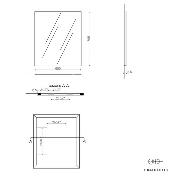 Einfacher Badezimmerspiegel mit grauem ABS-Rahmen 70x60